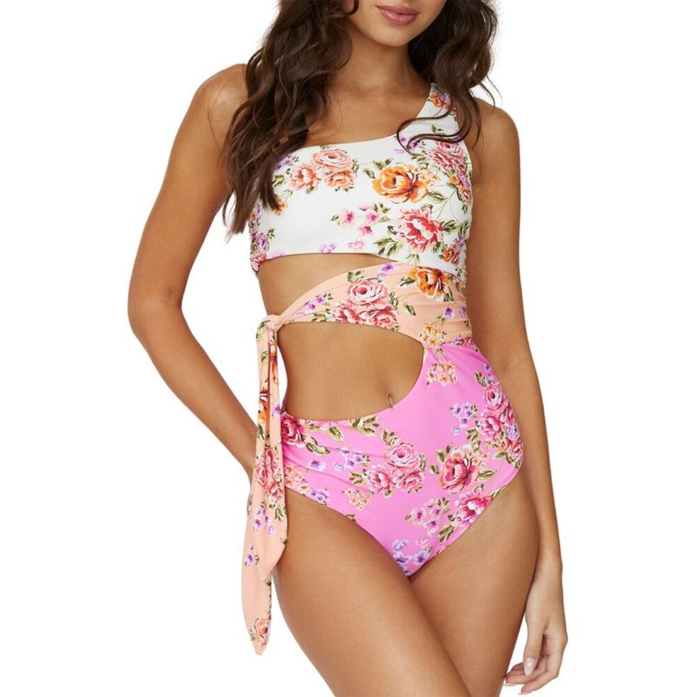 PQ Swim Womens Bahia One-Shoulder Cutout One-Piece Swimsuit S Multi - NWT $164